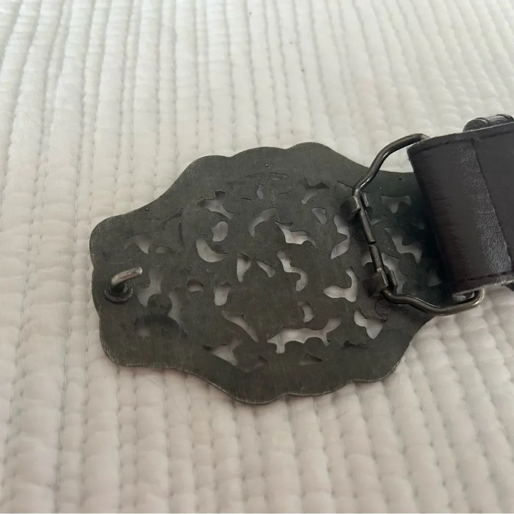 Women’s Brown Southwestern Silver Buckle Statement Belt Festival Size 39 inches